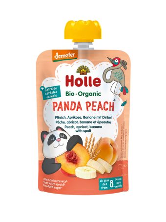 mus brzoskwiniowa panda owocowy z orkiszem, brzoskwinia, morela, banan bio holle100 g - sklepzdrowedziecko.pl