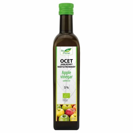 ocet jabłkowy ekologiczny 5% niefiltrowany bioplanet 500 ml - sklepzdrowedziecko.pl